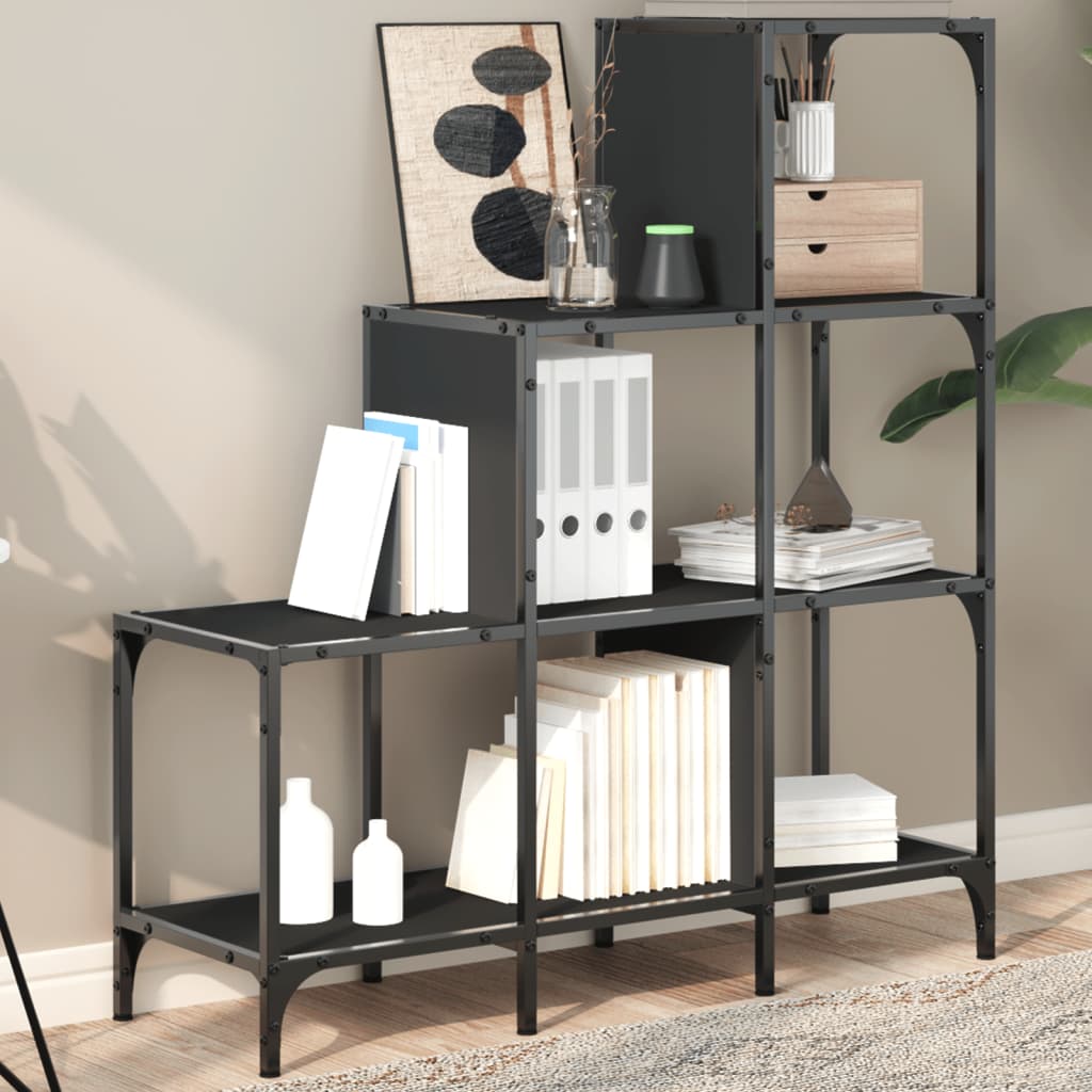 Libreria Nera 92x30x102 cm in Legno Multistrato e Metallo 845436