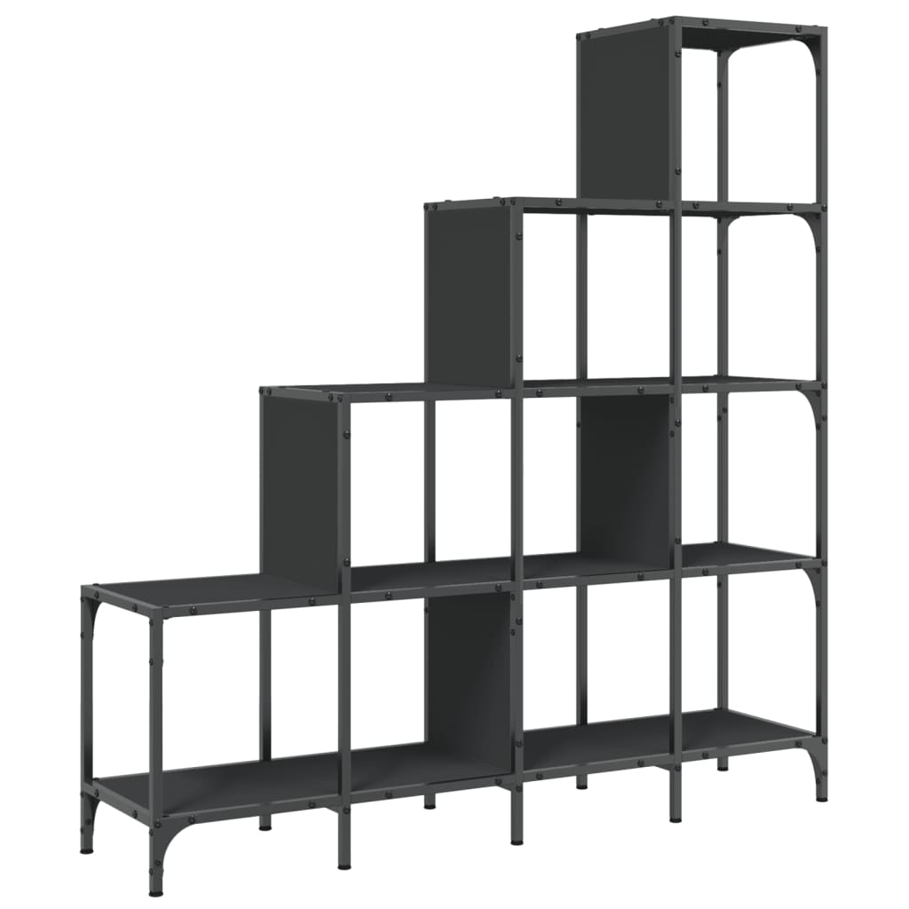 Libreria Nera 122x30x102 cm in Legno Multistrato e Metallo 845441