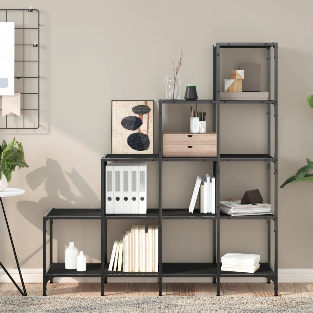 Libreria Nera 122x30x102 cm in Legno Multistrato e Metallo 845441