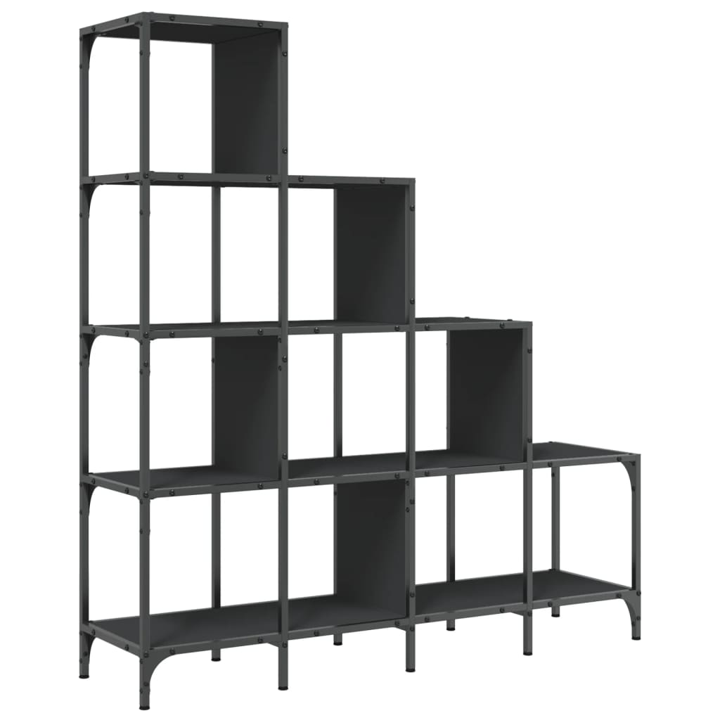 Libreria Nera 122x30x102 cm in Legno Multistrato e Metallo 845441