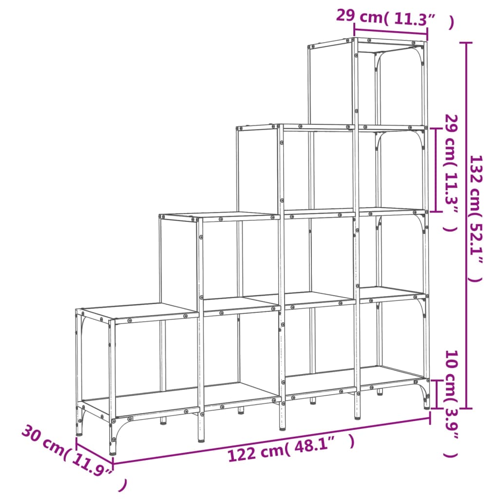 Libreria Nera 122x30x102 cm in Legno Multistrato e Metallo 845441