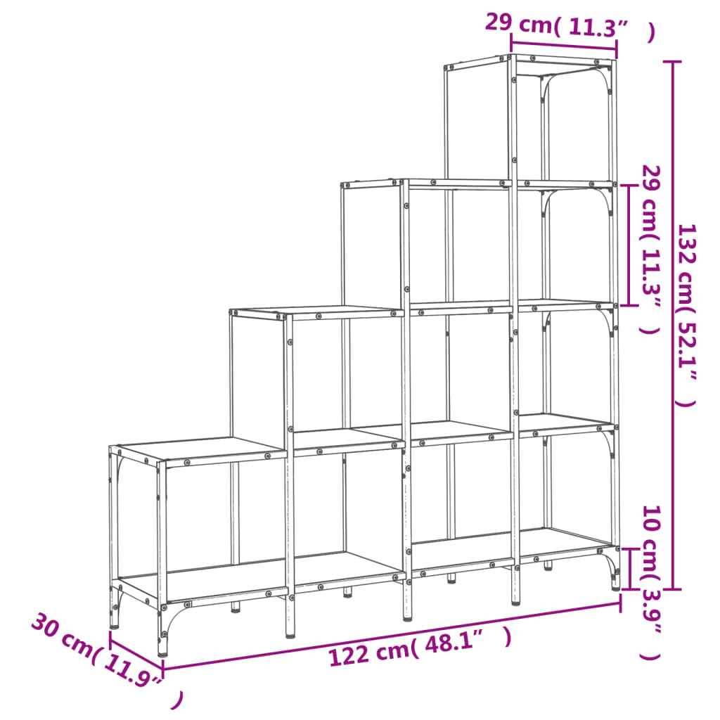 Libreria Grigio Sonoma 122x30x132cm Legno Multistrato e Metallo 845444