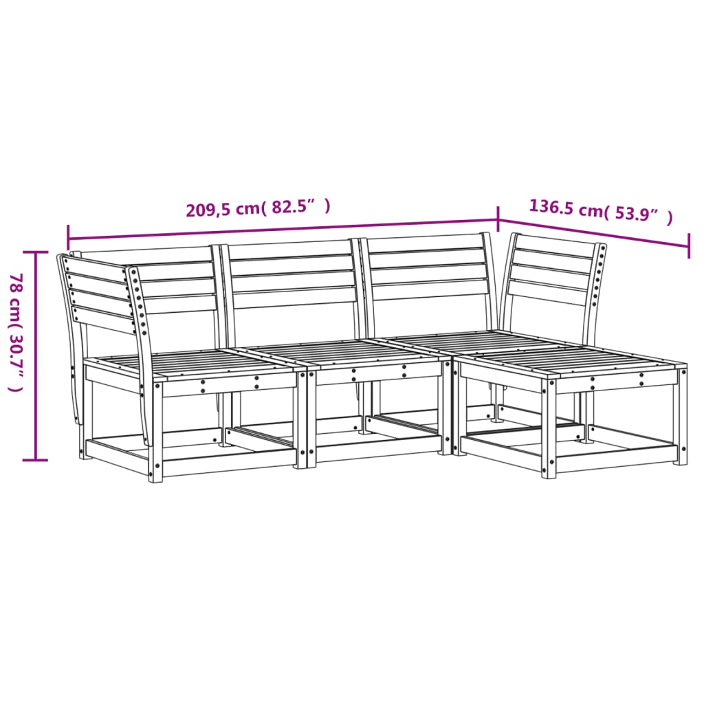 Set Salotto da Giardino 4 pz Marrone Cera Legno Massello Pino 3216907