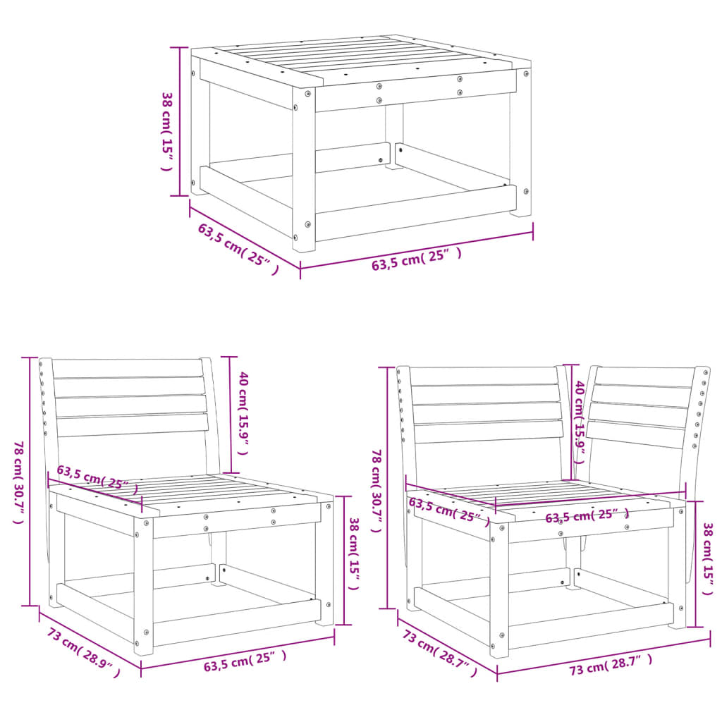 Set Salotto da Giardino 4 pz Marrone Cera Legno Massello Pino 3216907