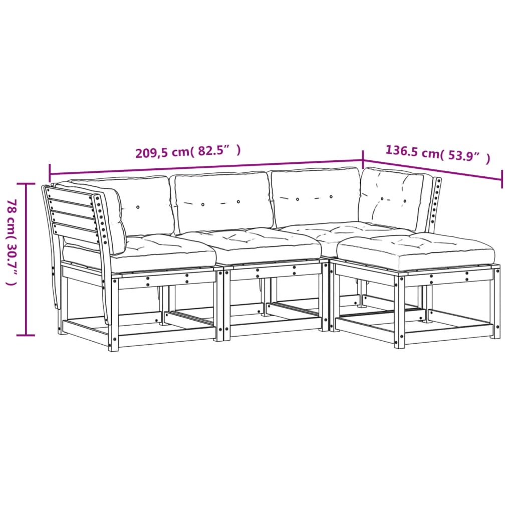 Set Salotto Giardino 4pz con Cuscini Bianco Legno Massello Pino 3216911