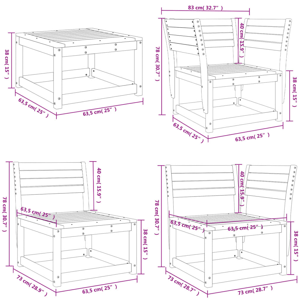 Set Salotto da Giardino 5 pz in Legno Massello di Pino 3216915