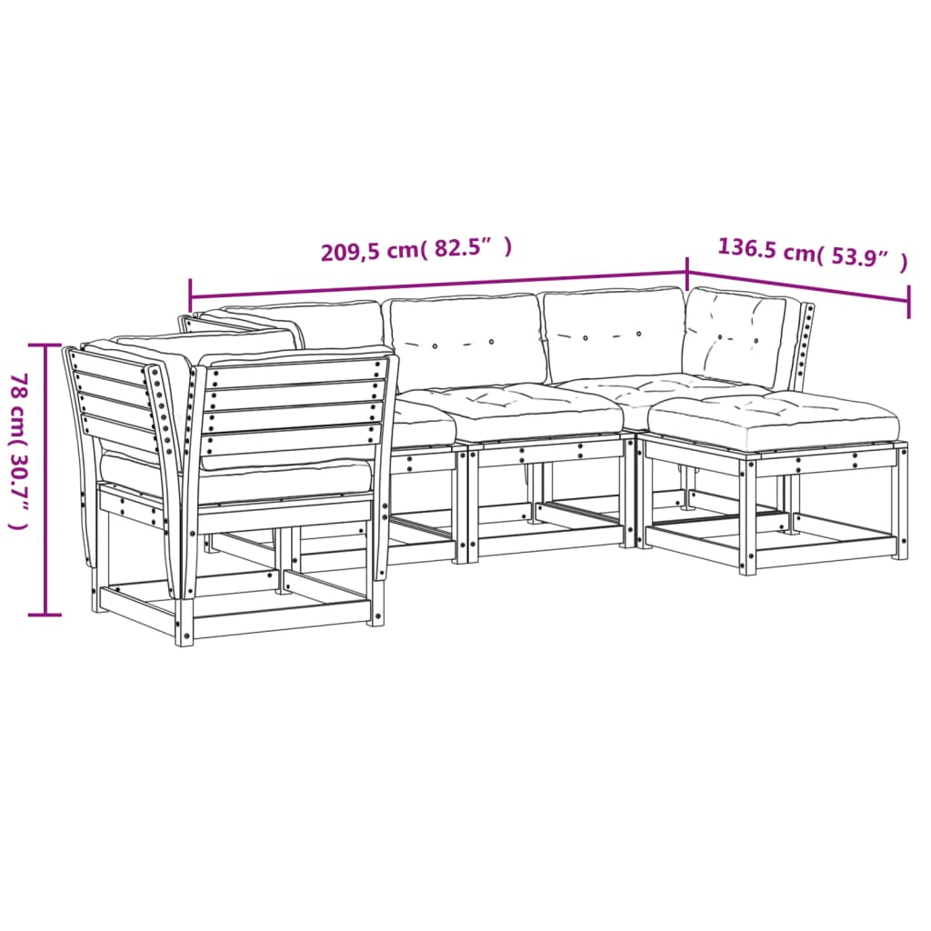 Set Divani Giardino 6 pz con Cuscini in Legno Massello di Pino 3216920