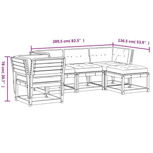 Set Salotto Giardino 5pz con Cuscini Bianco Legno Massello Pino 3216921