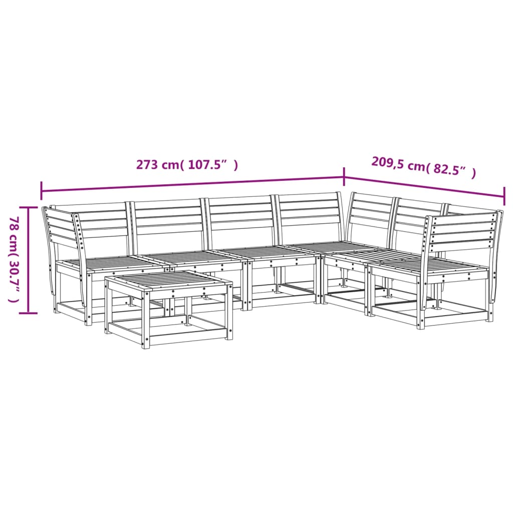 Set Salotto da Giardino 7 pz in Legno Massello di Pino 3216925