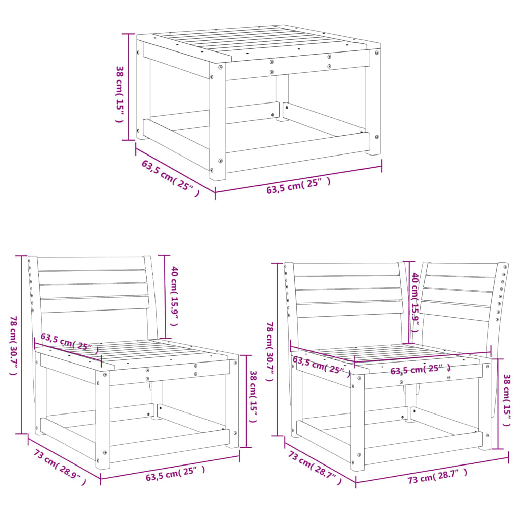 Set Salotto da Giardino 7 pz in Legno Massello di Pino 3216925