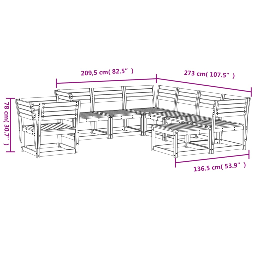 Set Salotto da Giardino 8 pz in Legno Massello di Pino 3216940