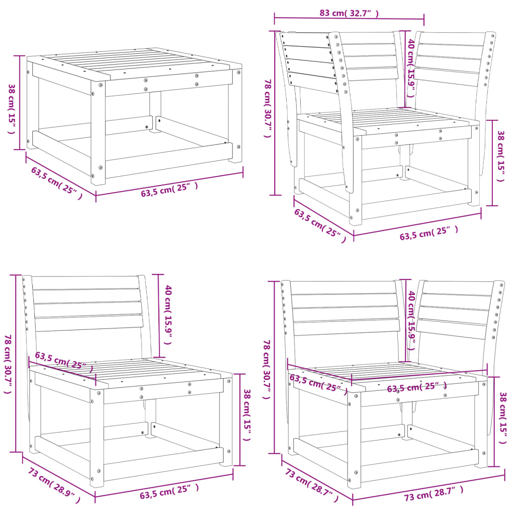 Set Salotto da Giardino 8 pz in Legno Massello di Pino 3216940