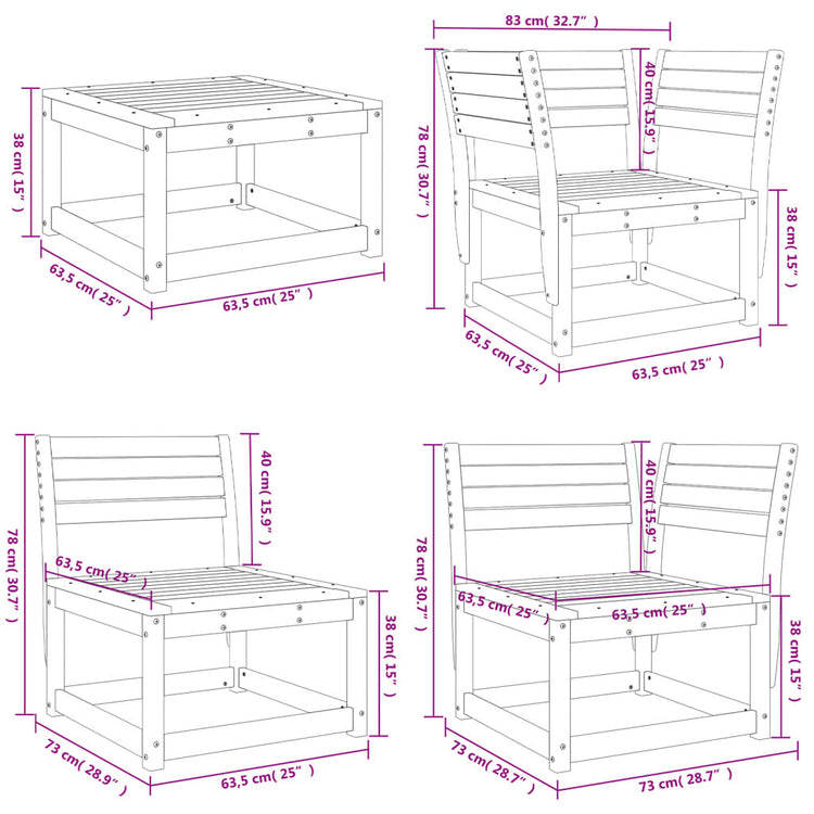 Set Salotto da Giardino 8 pz Marrone Cera Legno Massello Pino 3216942