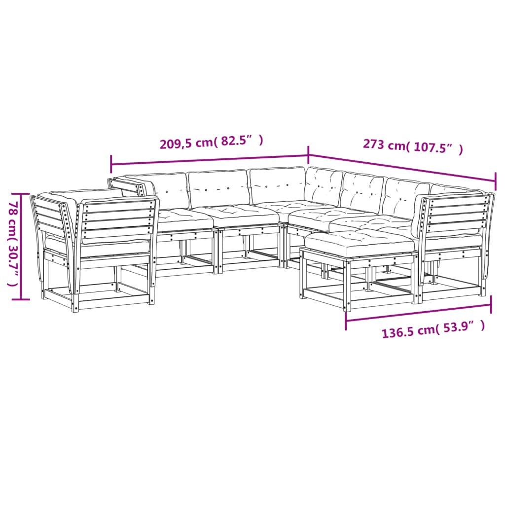 Set Salotto Giardino 8 pz Cuscini Antracite Legno Massello Pino 3216945