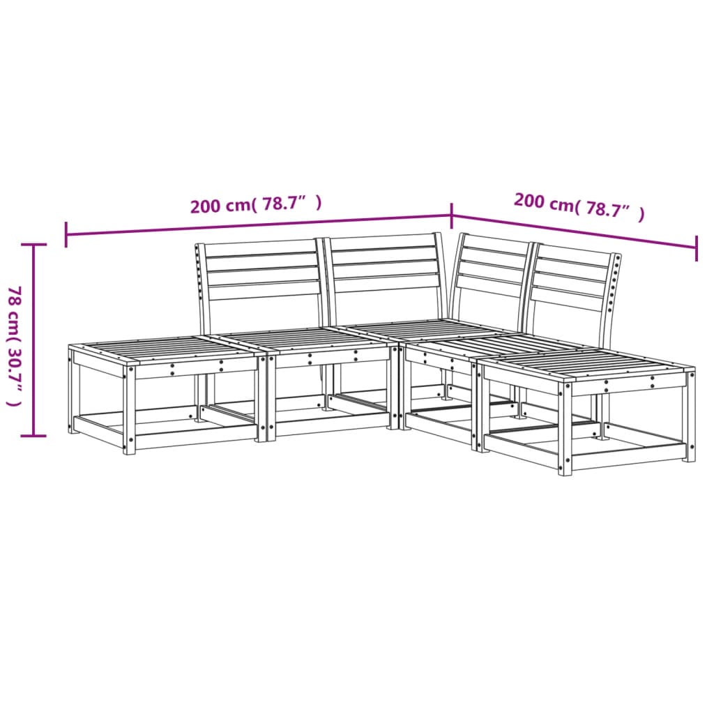 Set Salotto da Giardino 5 pz Bianco in Legno Massello di Pino 3216956