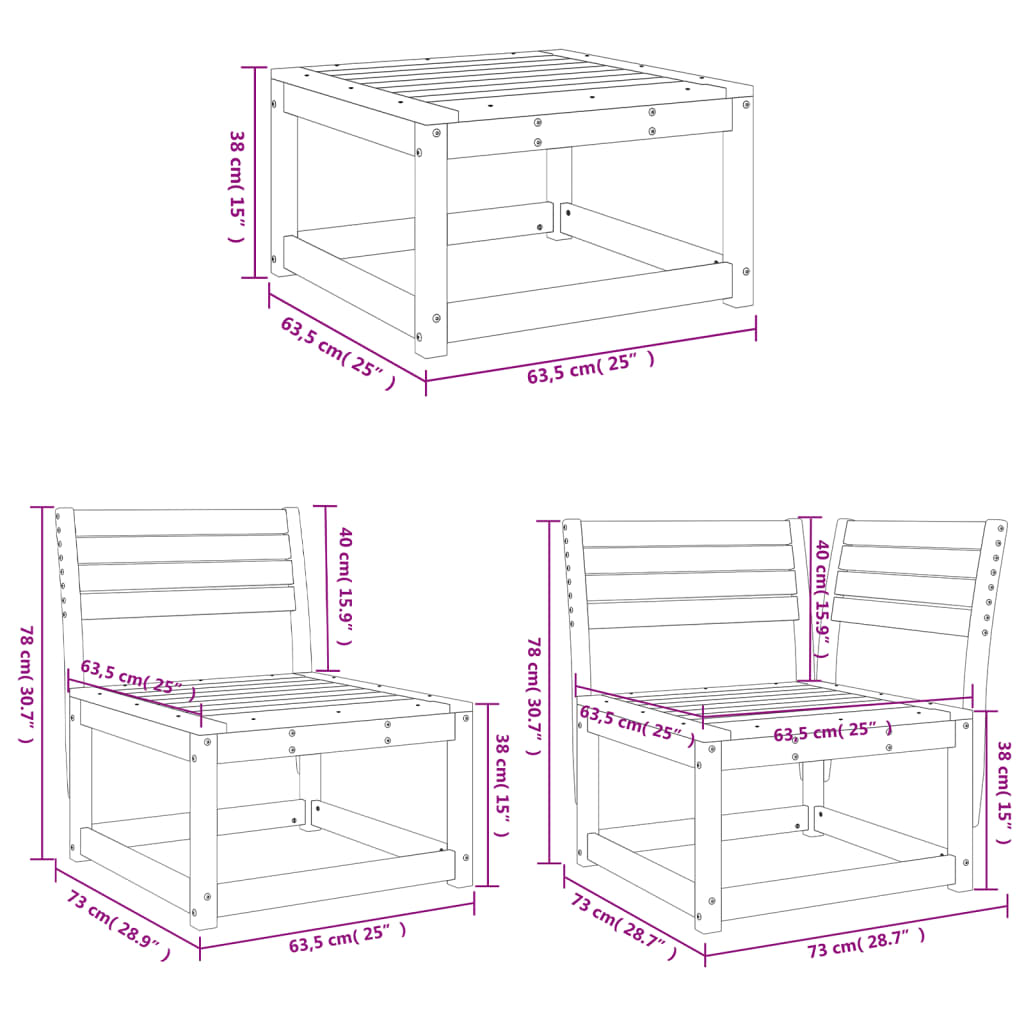 Set Salotto da Giardino 5 pz Bianco in Legno Massello di Pino 3216956