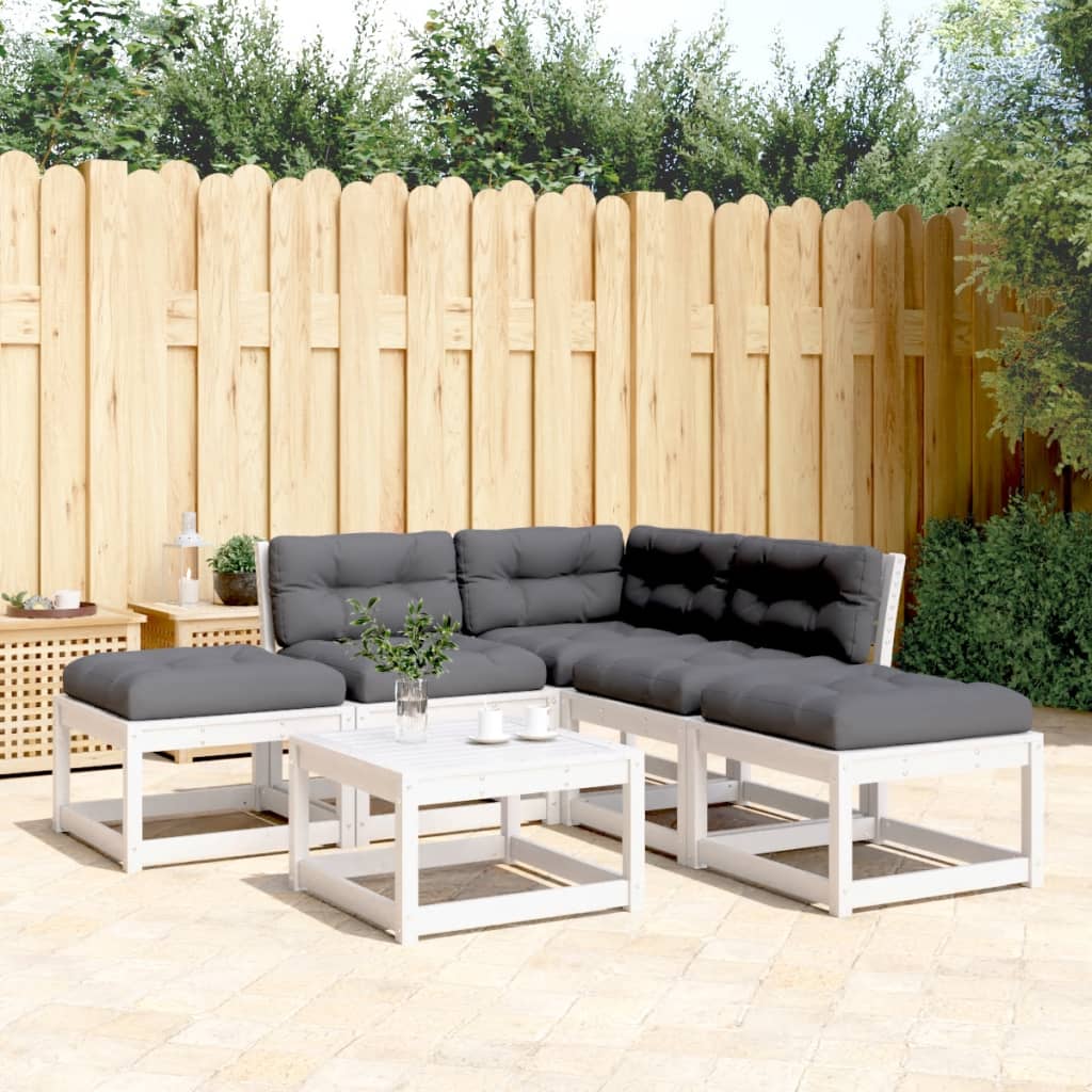 Set Divani Giardino 5pz con Cuscini Bianco Legno Massello Pino 3216966