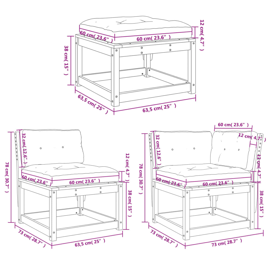 Set Divani da Giardino 5pz con Cuscini Legno Impregnato di Pino 3216969