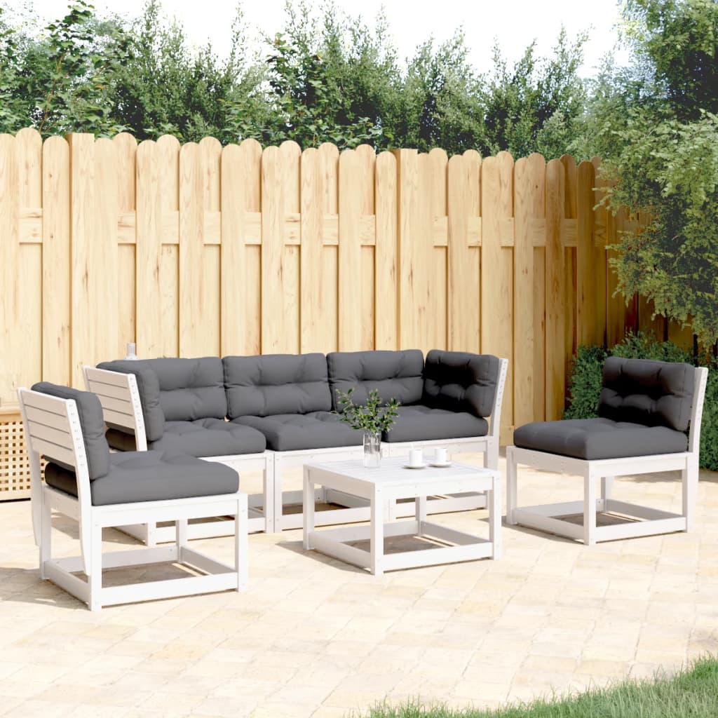 Set Divani Giardino 5pz con Cuscini Bianco Legno Massello Pino 3216976