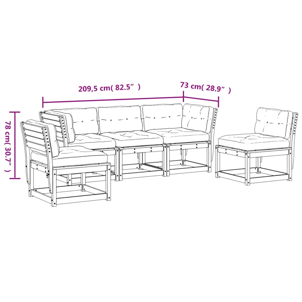 Set Divani Giardino 5 pz con Cuscini in Legno Massello di Pino 3216980