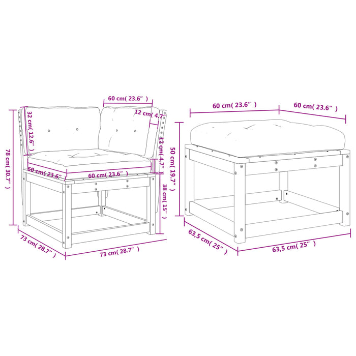 Set Divani Giardino 3 pz con Cuscini in Legno Massello di Pino 3216990