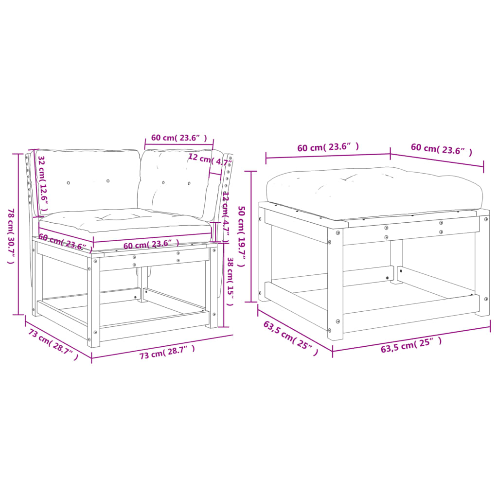 Set Divani Giardino 3 pz con Cuscini Legno Massello di Douglas 3216993