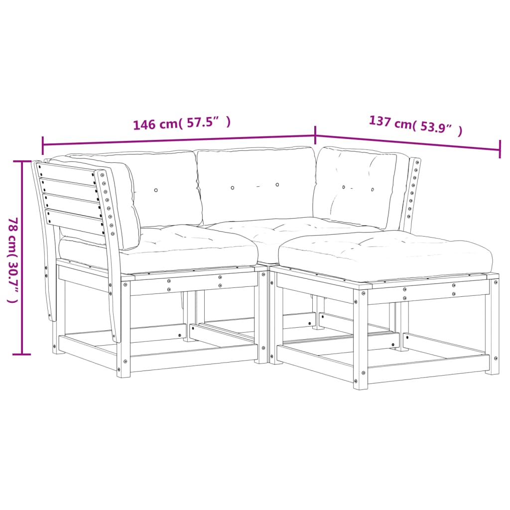 Set Divani da Giardino 3pz con Cuscini Legno Impregnato di Pino 3216994