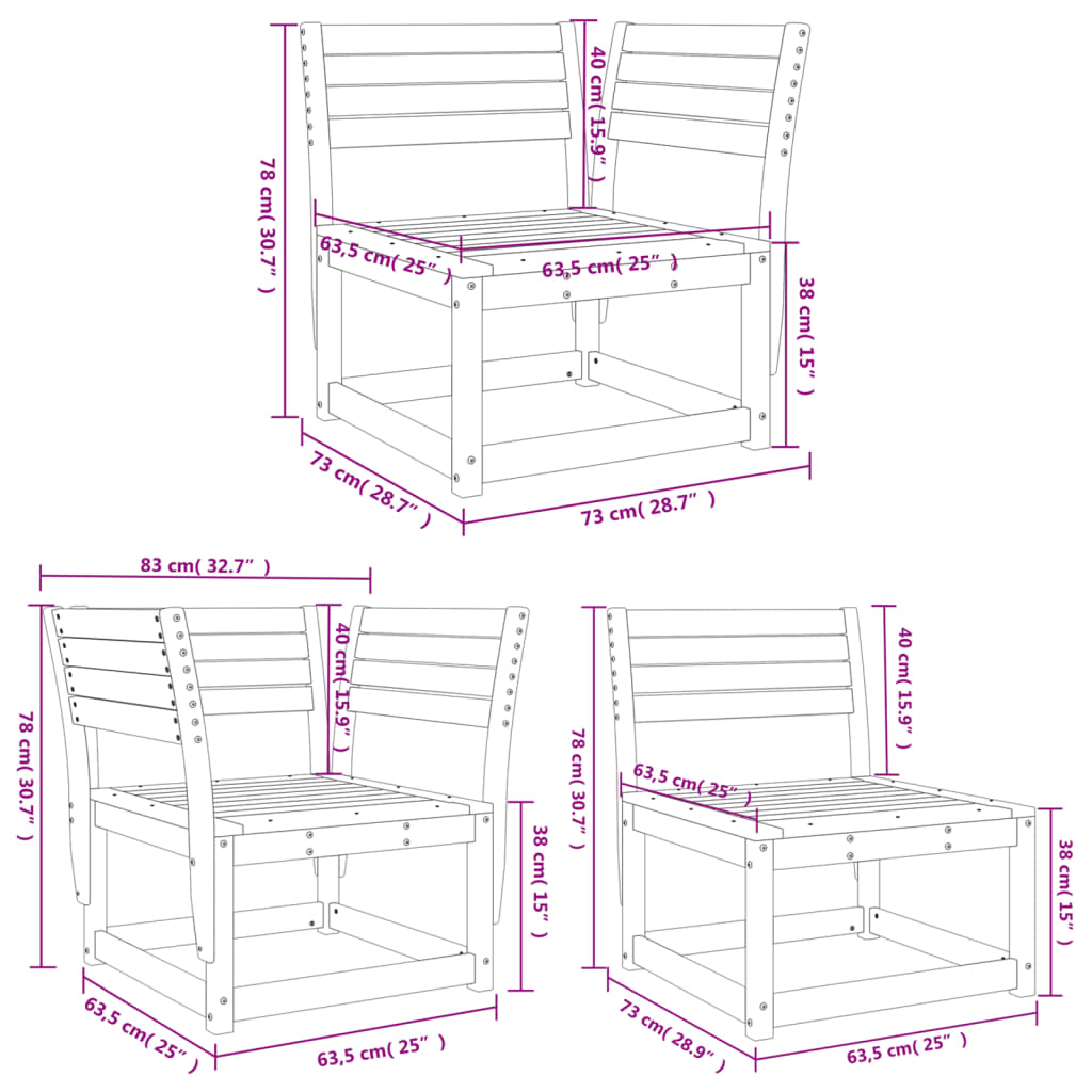 Set Salotto da Giardino 5 pz Bianco in Legno Massello di Pino 3216996