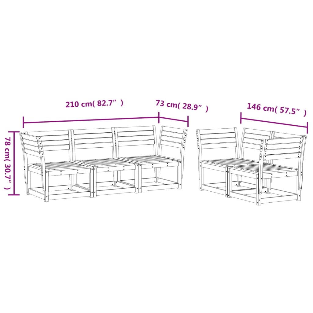 Set Divani da Giardino 5 pz Marrone Cera Legno Massello Pino 3216997