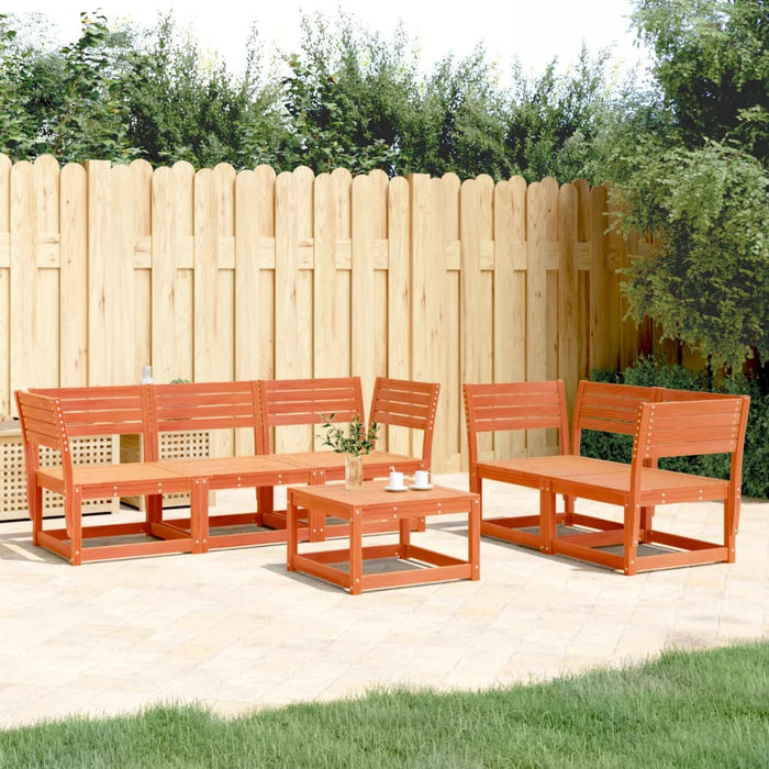 Set Divani da Giardino 5 pz Marrone Cera Legno Massello Pino 3216997