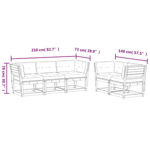 Set Divani Giardino 5 pz con Cuscini in Legno Massello di Pino 3217000