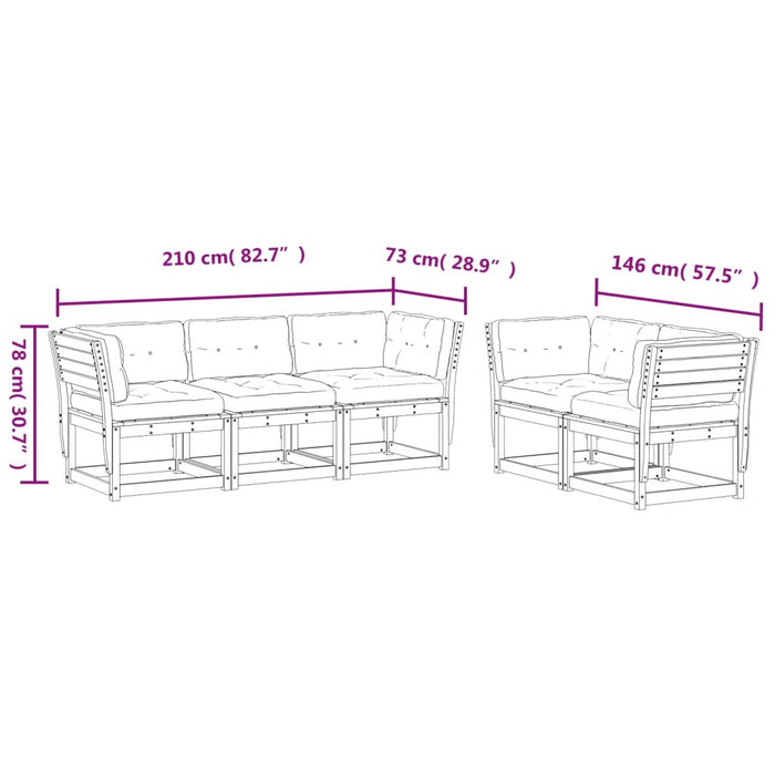 Set Divani Giardino 5 pz con Cuscini in Legno Massello di Pino 3217000