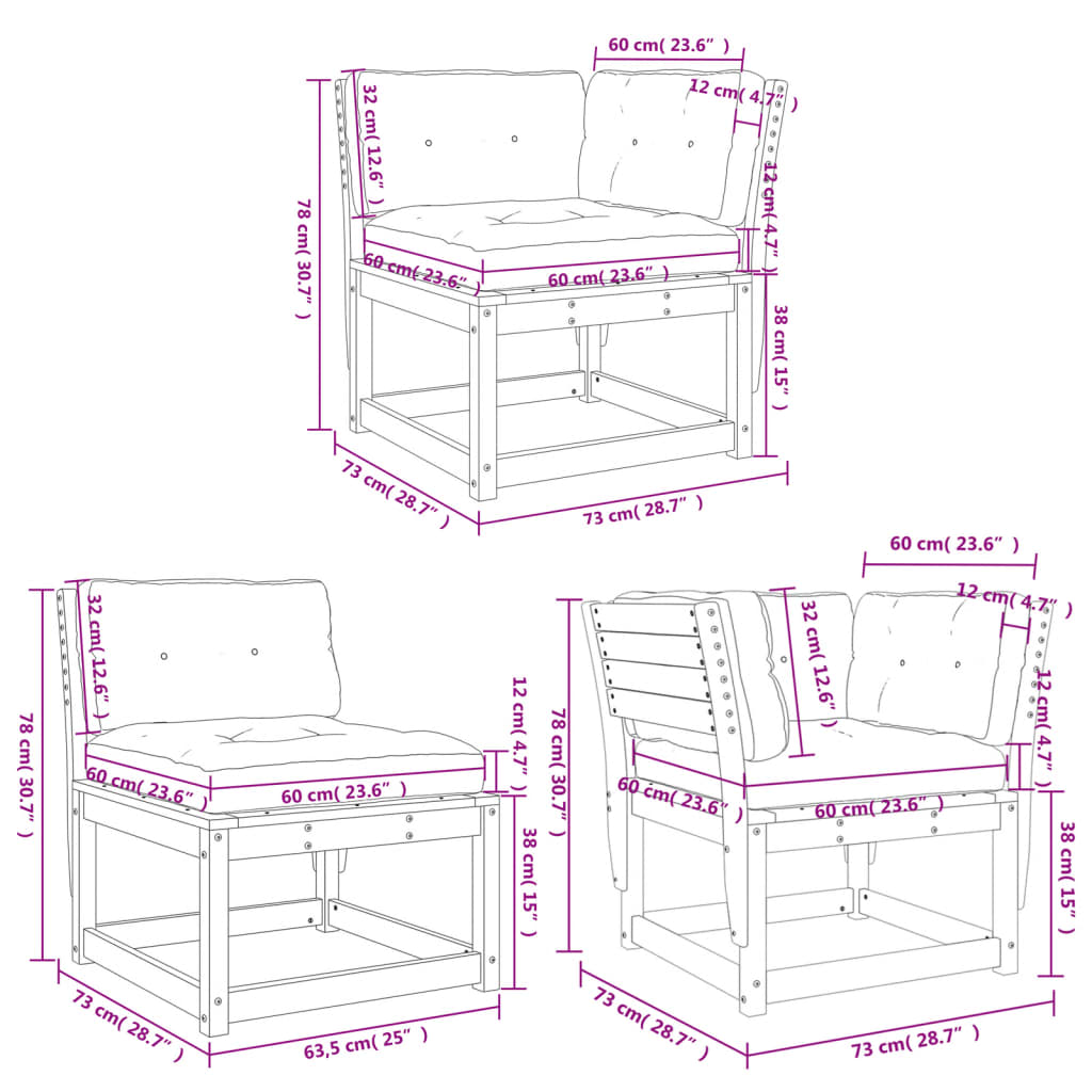 Set Divani Giardino 5 pz con Cuscini in Legno Massello di Pino 3217000