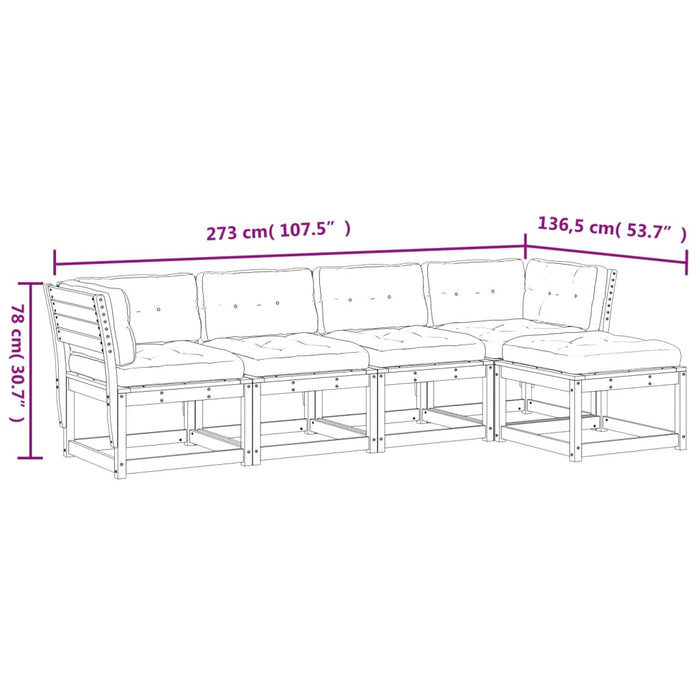 Set Divani Giardino 5 pz con Cuscini in Legno Massello di Pino 3217005