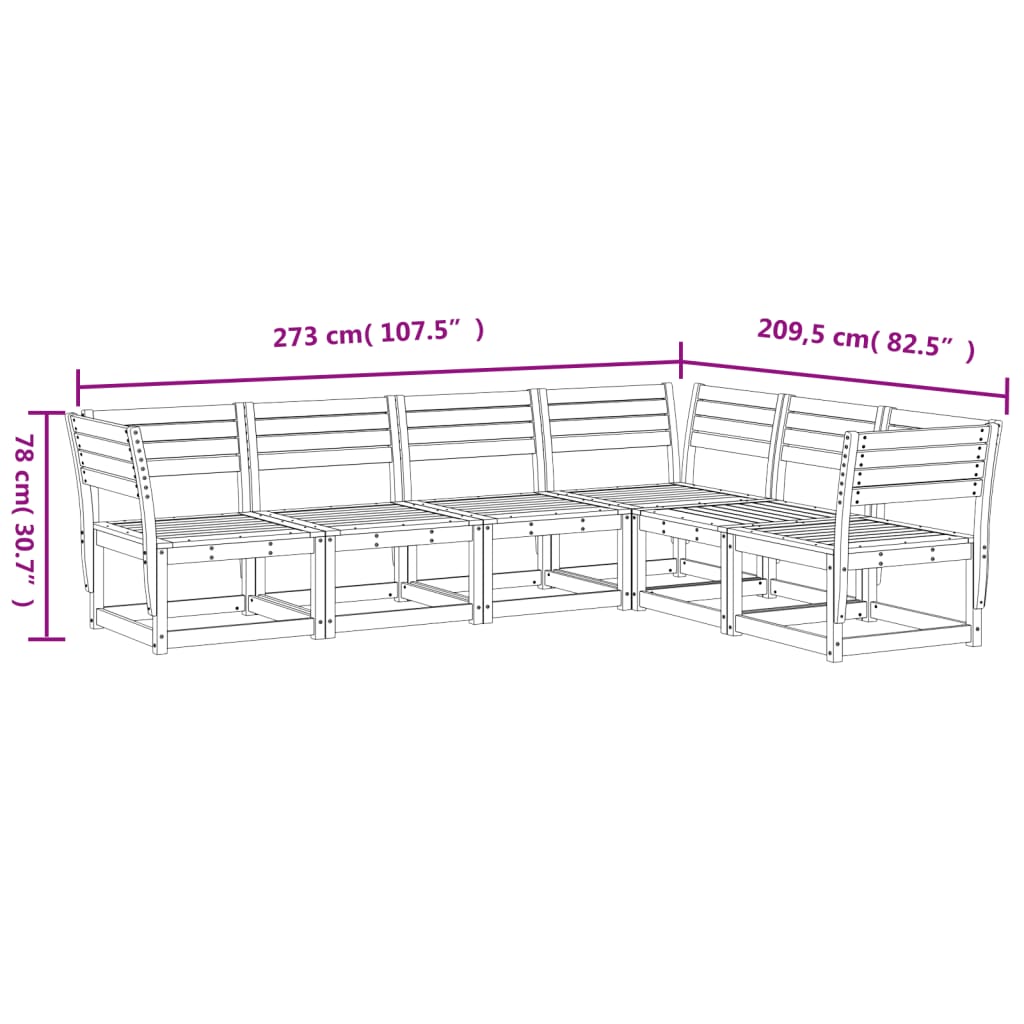 Set Divani da Giardino 6 pz in Legno Massello di Pino 3217015