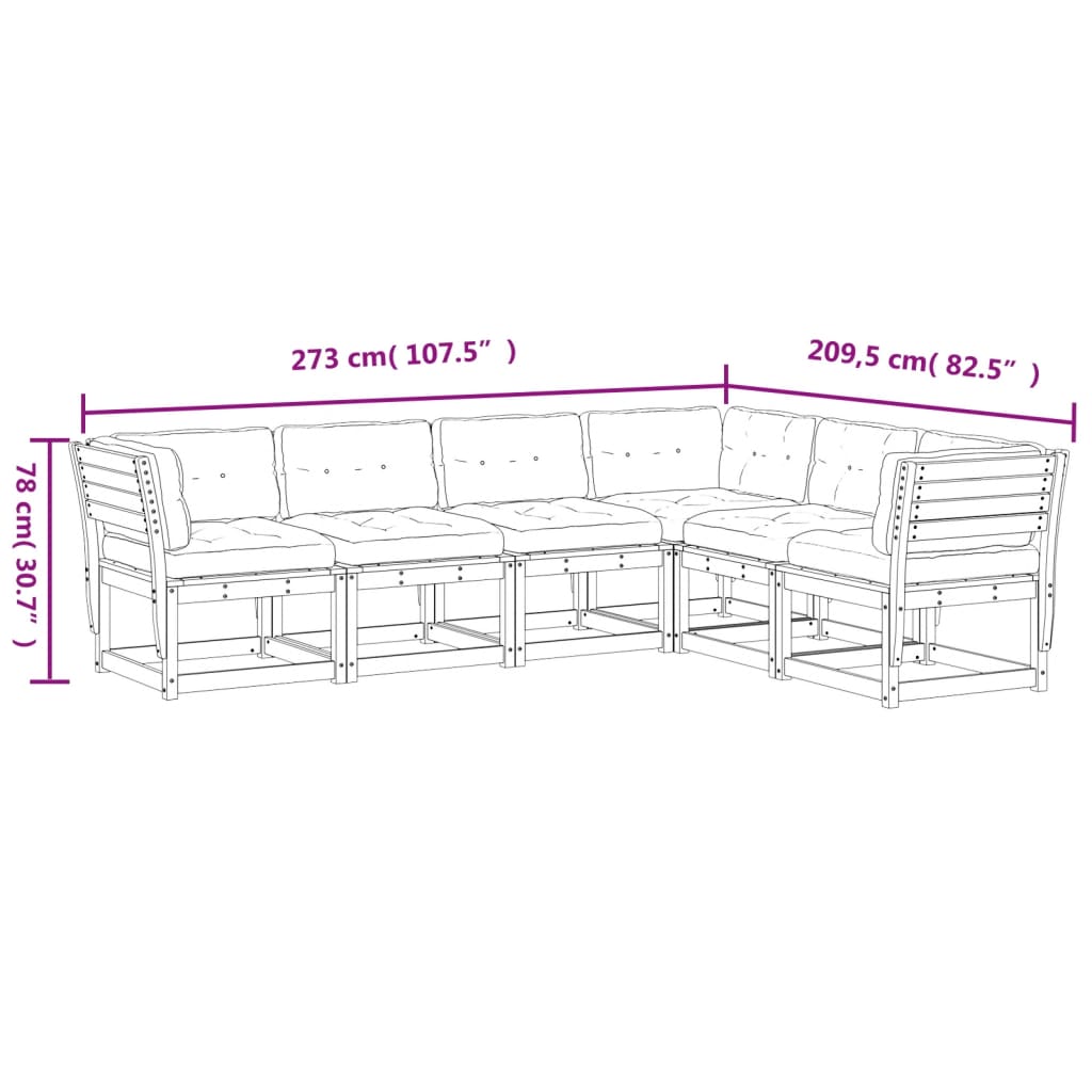 Set Divani Giardino 6pz con Cuscini Bianco Legno Massello Pino 3217021