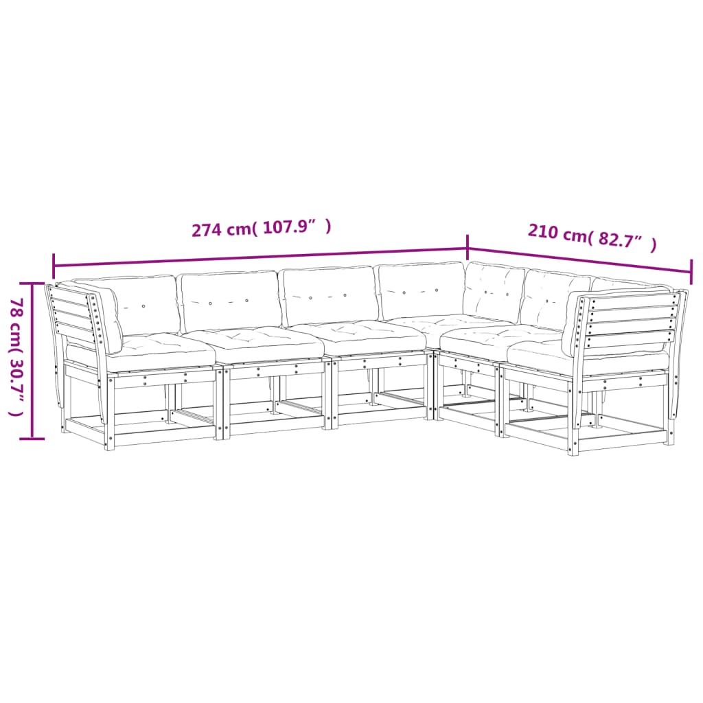 Set Divani Giardino 6pz con Cuscini Marrone Cera Massello Pino 3217022