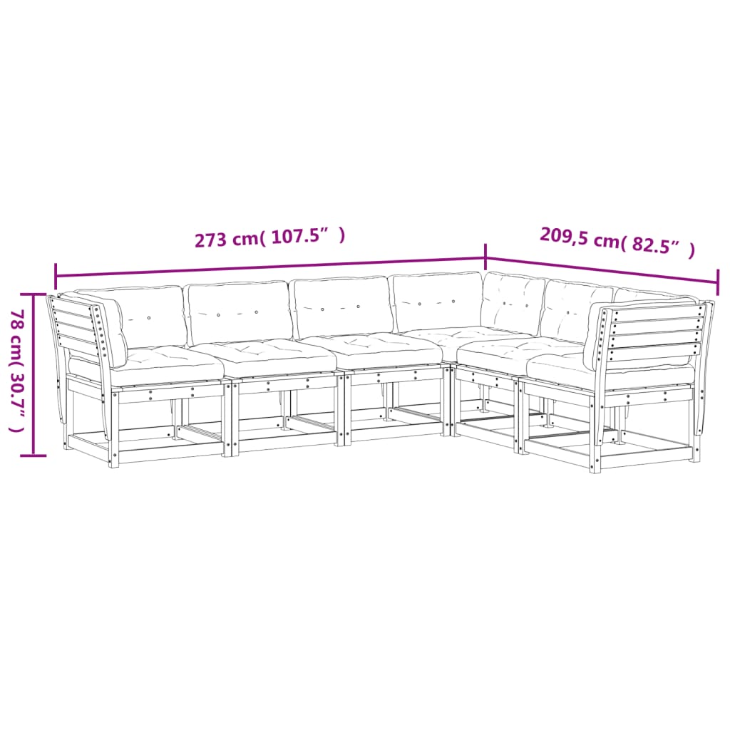 Set Divani da Giardino 6pz con Cuscini Legno Impregnato di Pino 3217024