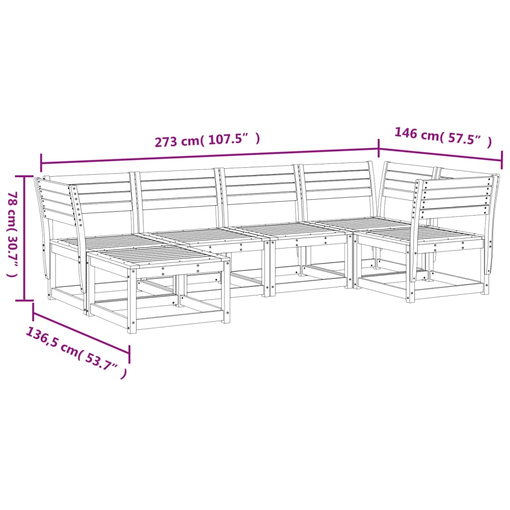 Set Divani da Giardino 6 pz Bianco in Legno Massello di Pino 3217031