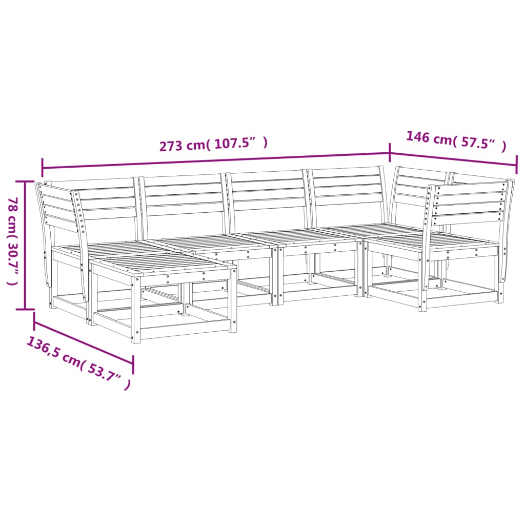 Set Divani da Giardino 6 pz Marrone Cera Legno Massello Pino 3217032