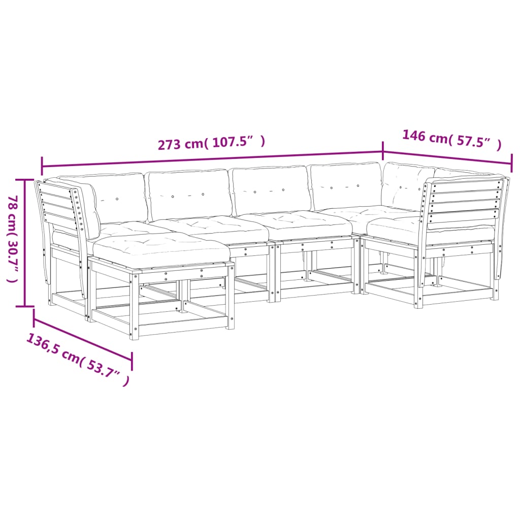 Set Divani Giardino 6 pz con Cuscini Legno Massello di Douglas 3217043