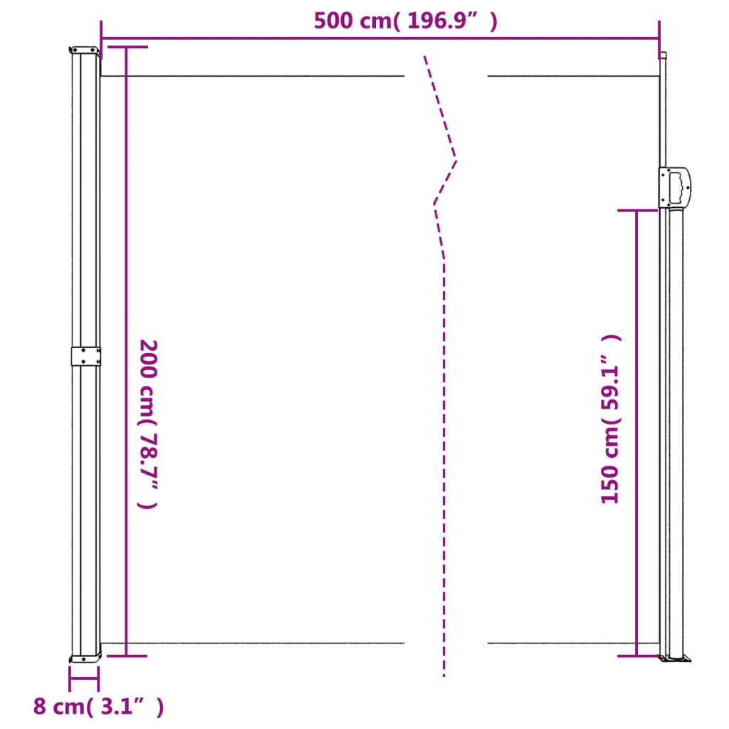 Tenda da Sole Laterale Retrattile Marrone 200x500 cm 4004464