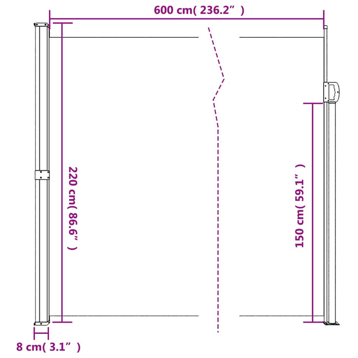 Tenda da Sole Laterale Retrattile Nera 220x600 cm 4004564