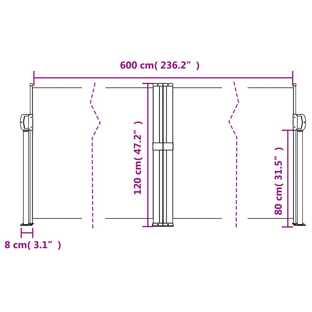 Tenda da Sole Laterale Retrattile Rossa 120x600 cm 4004597