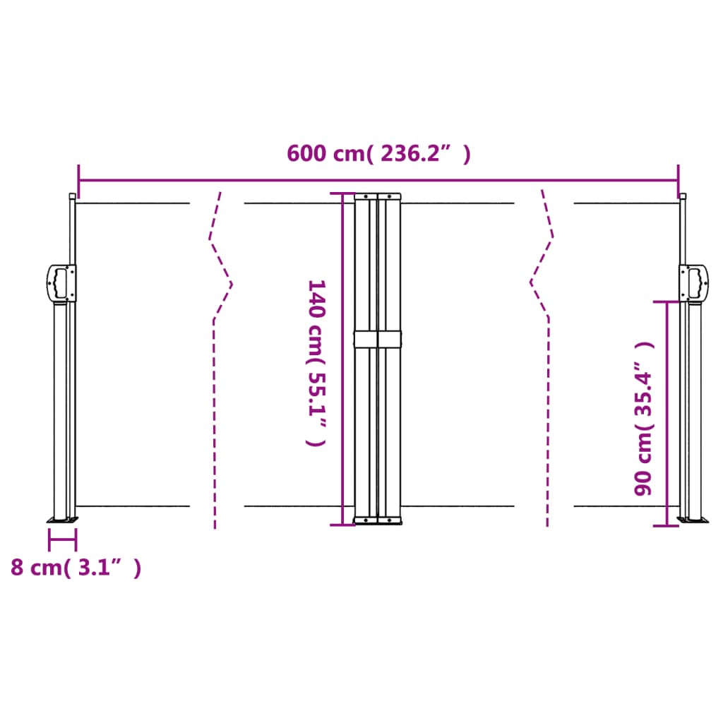 Tenda da Sole Laterale Retrattile Nera 140x600 cm 4004609