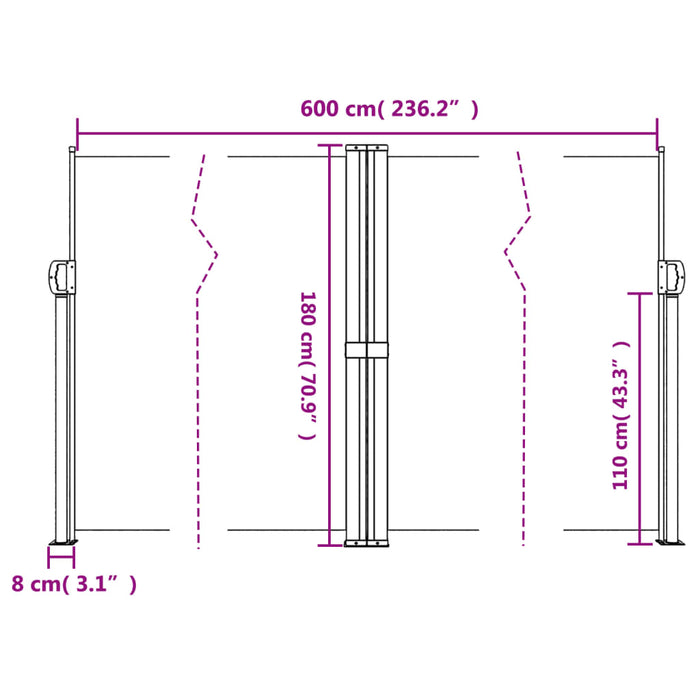 Tenda da Sole Laterale Retrattile Nera 180x600 cm 4004639