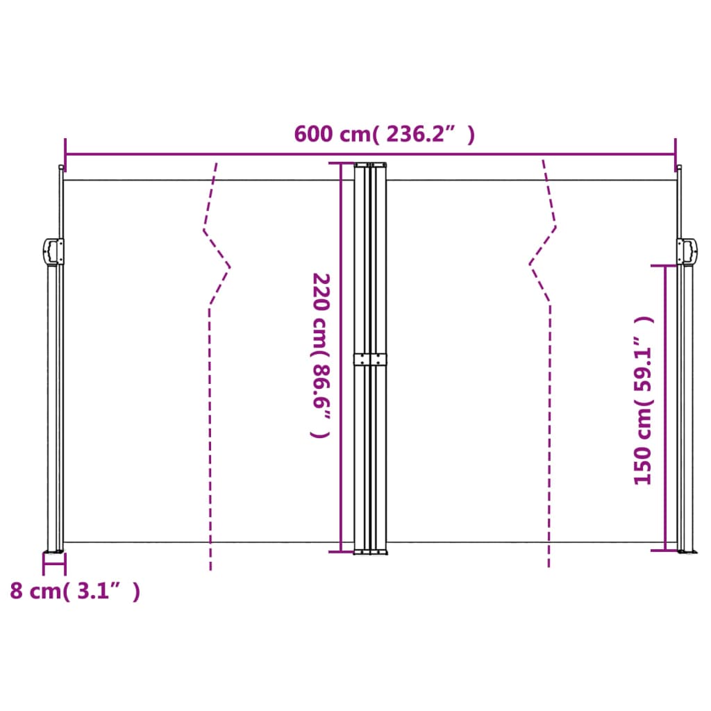 Tenda da Sole Laterale Retrattile Crema 220x600 cm 4004670