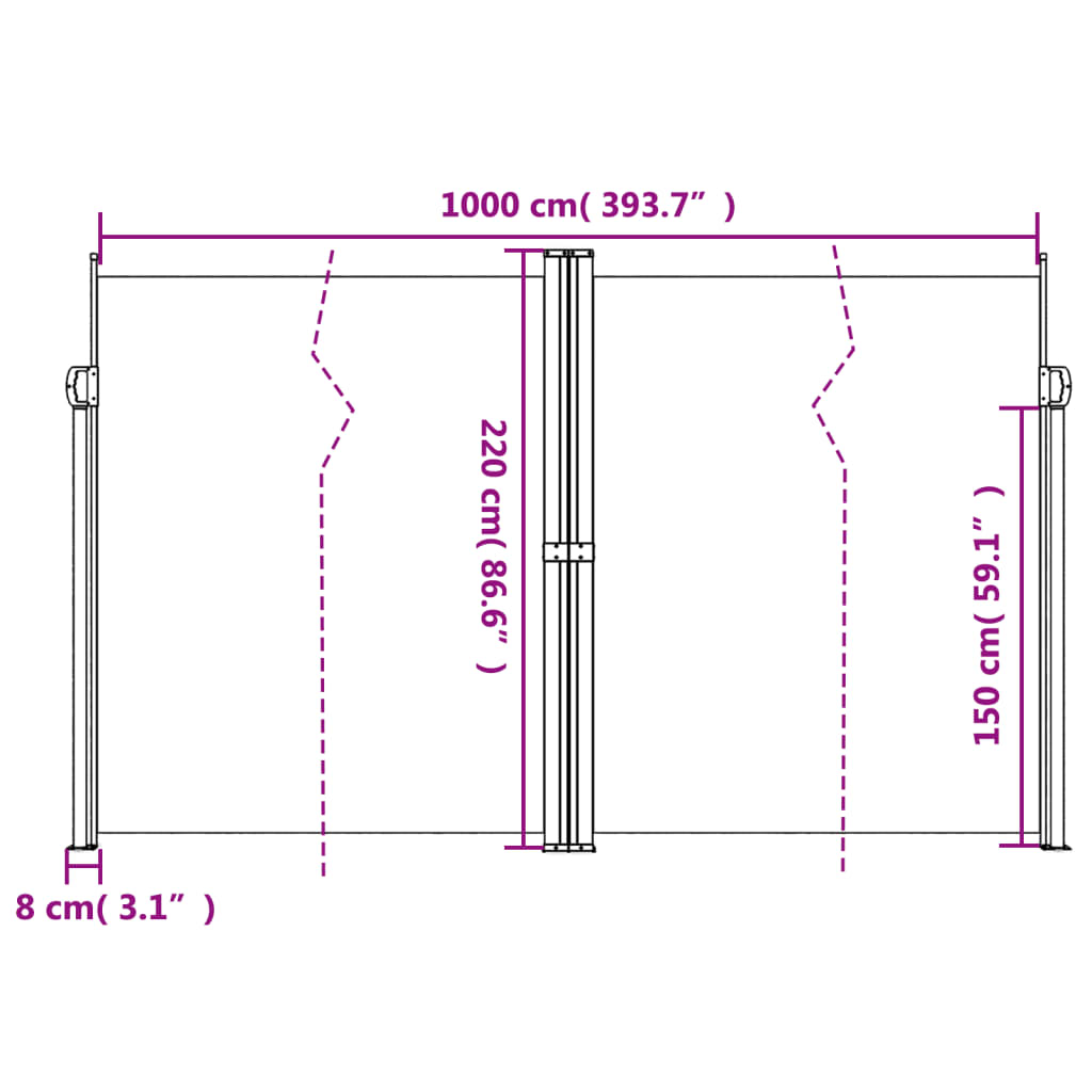 Tenda da Sole Laterale Retrattile Crema 220x1000 cm 4004775