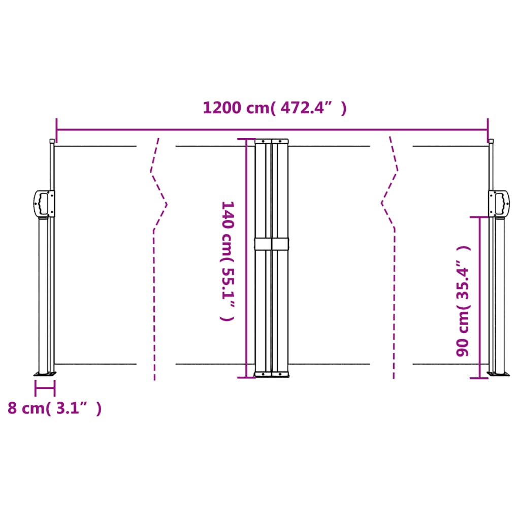 Tenda da Sole Laterale Retrattile Nera 140x1200 cm 4004804