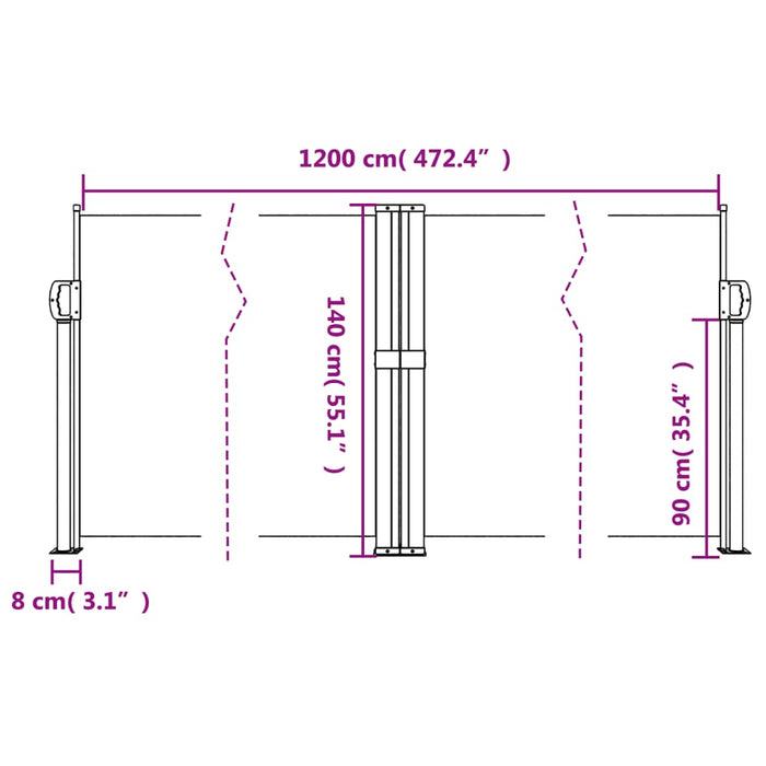 Tenda da Sole Laterale Retrattile Nera 140x1200 cm 4004804